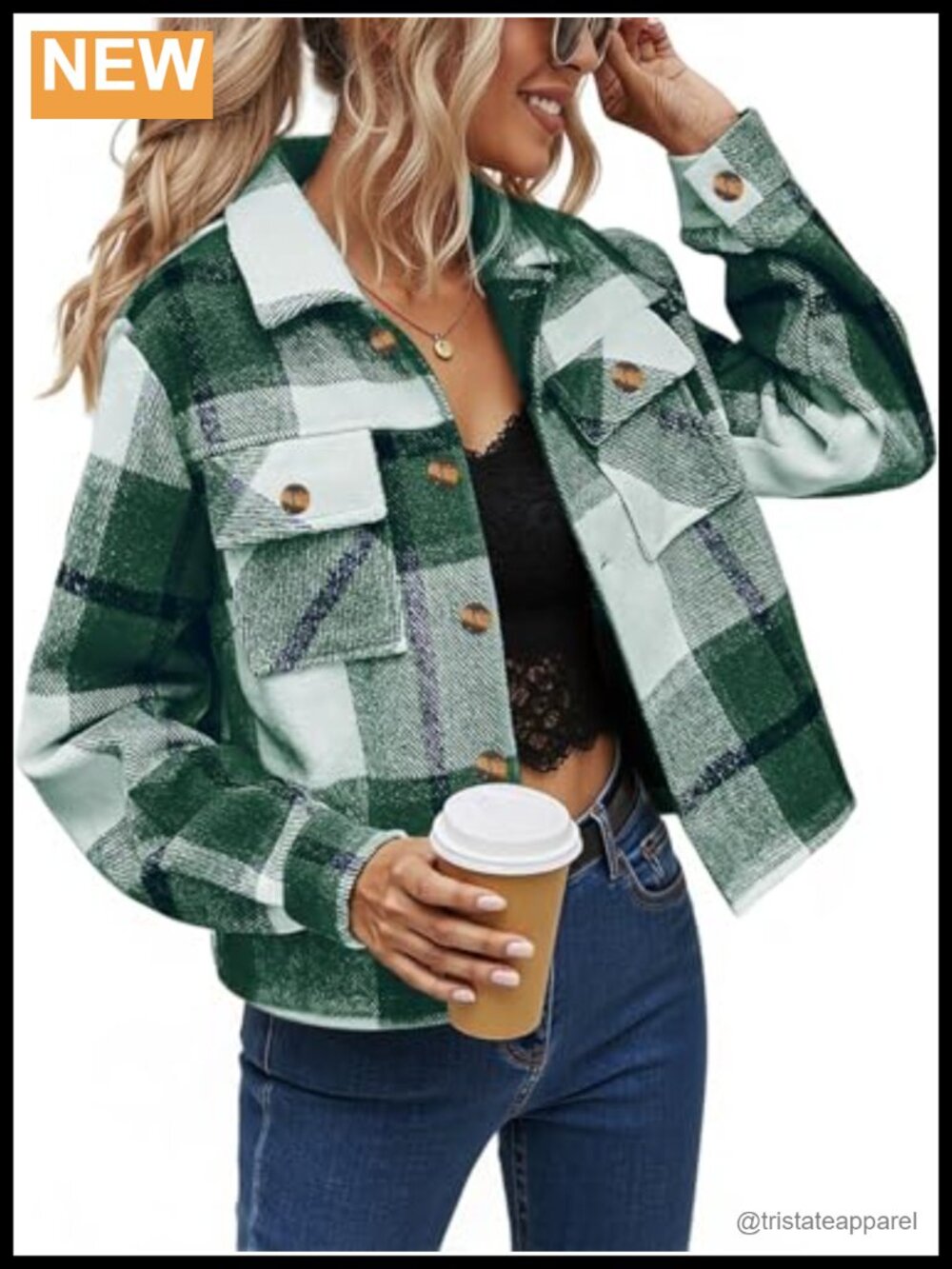 Cropped Plaid Shacket Button Down Long Sleeve Casual Jacket Women